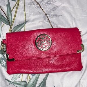 Pink Leather Clutch with Gold Accents